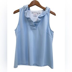 Gretchen Scott Designs Sky Blue Ruffle Neck Tank Top